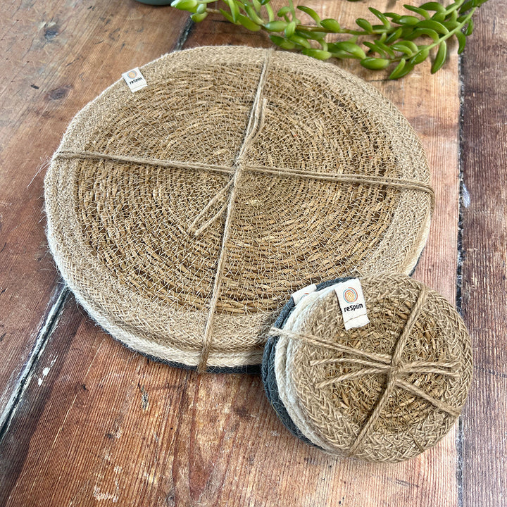 Set of 6 Seagrass & Jute Coasters - Naturals
