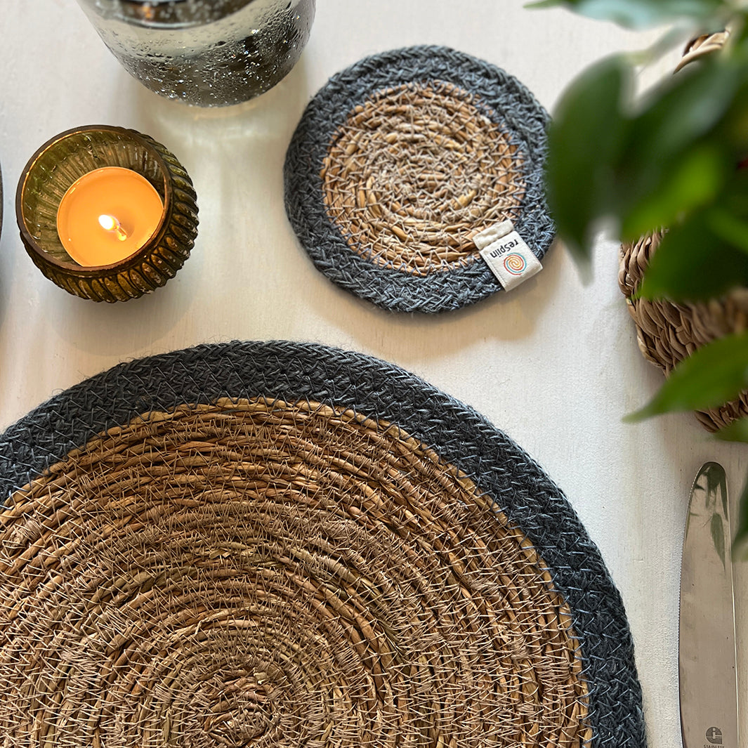 Set of 6 Seagrass & Jute Tablemats - Natural/Grey