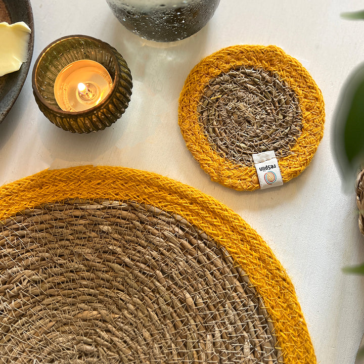 Set of 6 Seagrass & Jute Tablemats - Natural/Yellow