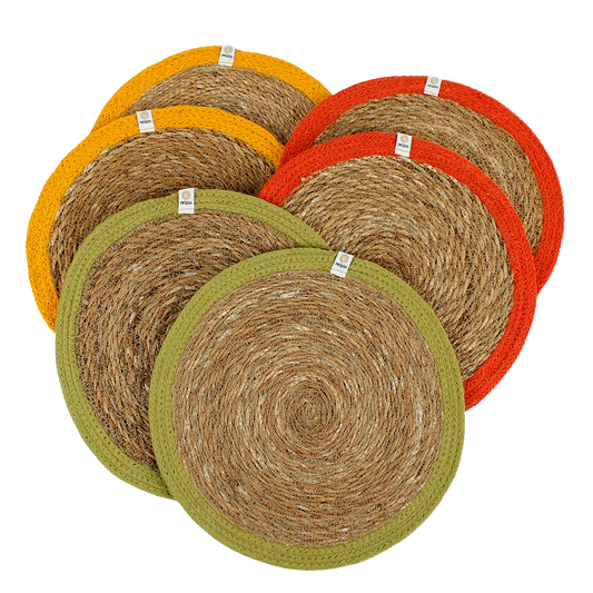 Set of 6 Seagrass & Jute Tablemats - Brights