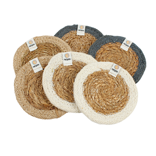 Set of 6 Seagrass & Jute Coasters - Naturals