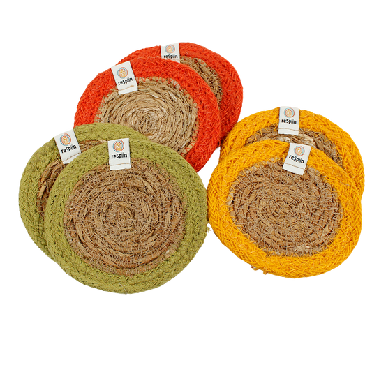 Set of 6 Seagrass & Jute Coasters - Brights