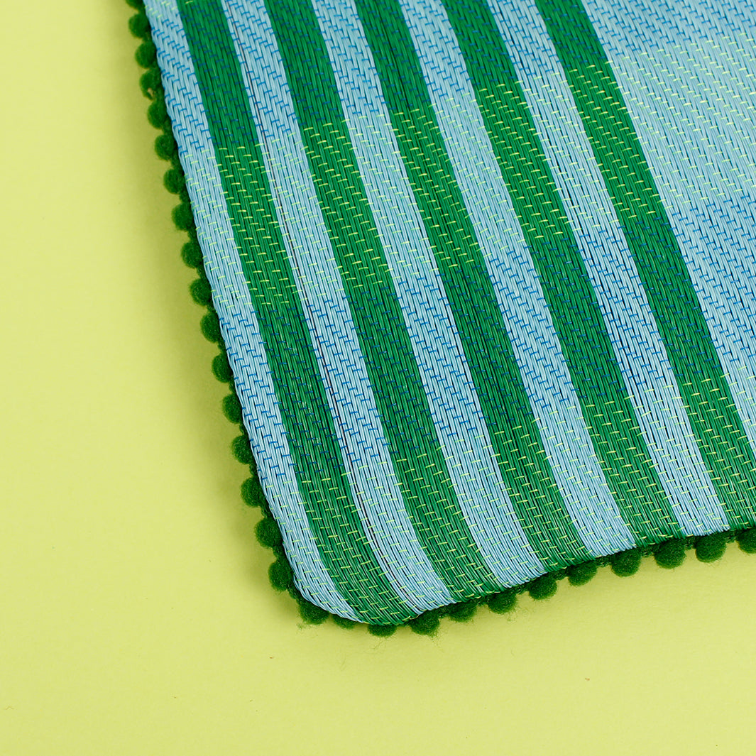 Recycled Woven Pom Pom Pouch - Ocean