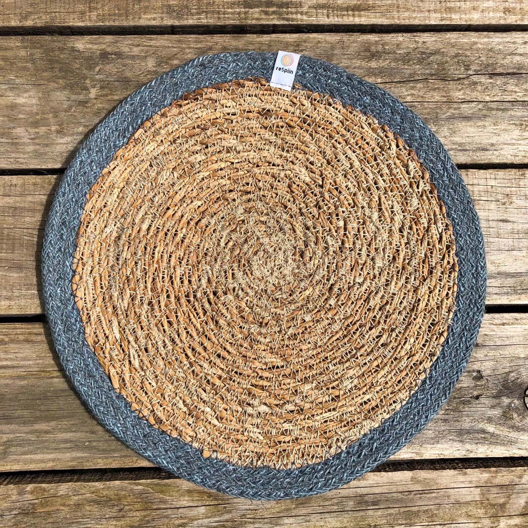 Set of 6 Seagrass & Jute Tablemats - Natural/Grey