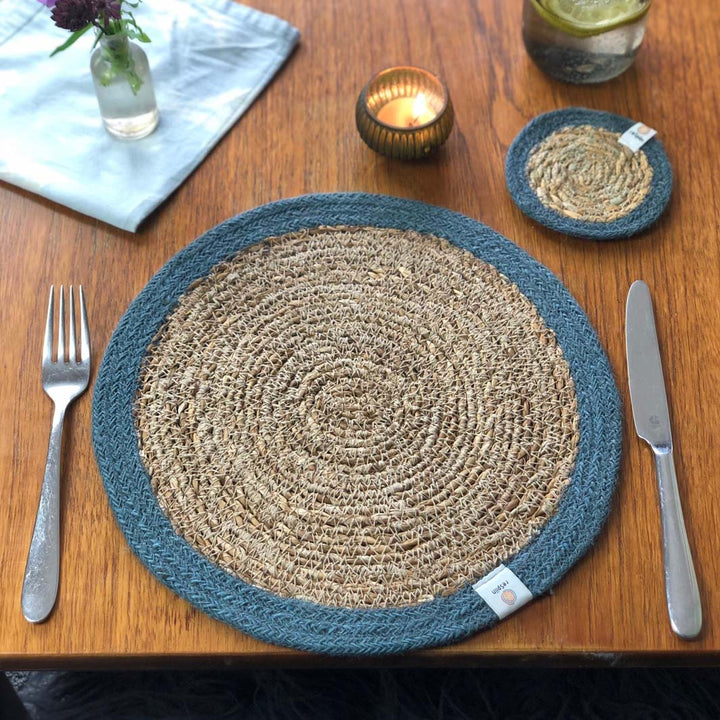 Set of 6 Seagrass & Jute Tablemats - Natural/Grey