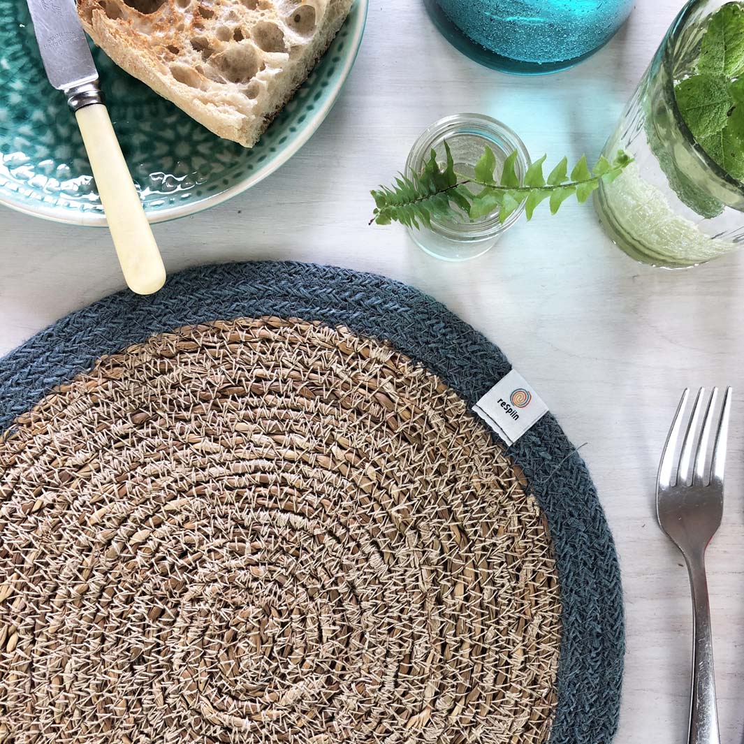 Set of 6 Seagrass & Jute Tablemats - Natural/Grey