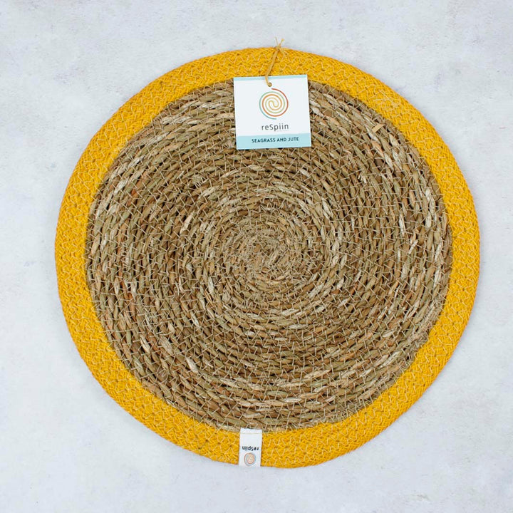 Set of 6 Seagrass & Jute Tablemats - Natural/Yellow