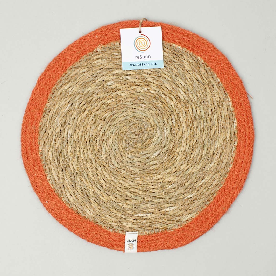 Set of 6 Seagrass & Jute Tablemats - Natural/Orange