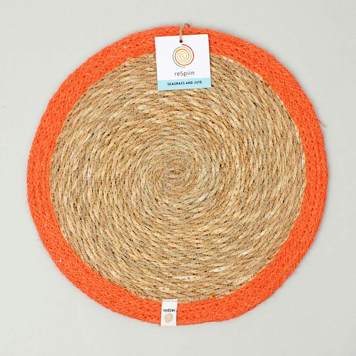 Set of 6 Seagrass & Jute Tablemats - Natural/Orange