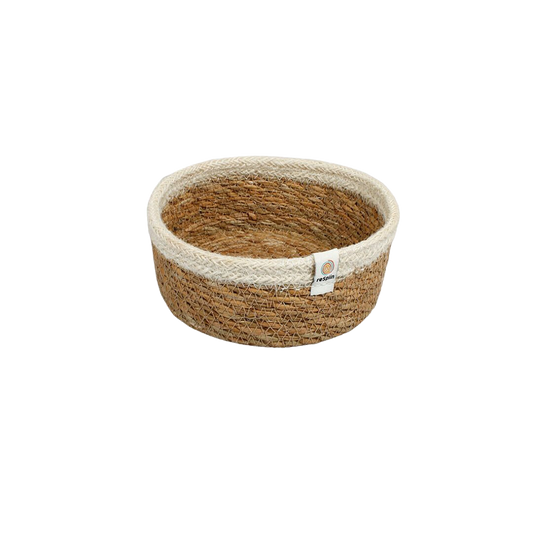 *NQP* SMALL Shallow Woven Jute Basket - NATURAL/WHITE