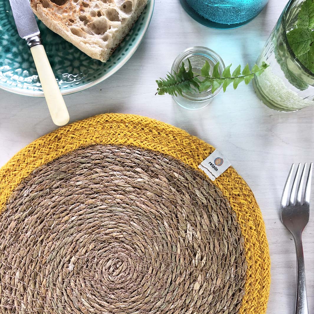 *NQP* Woven Seagrass + Jute Tablemat - NATURAL/YELLOW