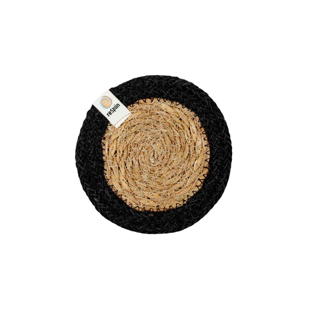 Woven Seagrass + Jute Coaster - NATURAL/BLACK