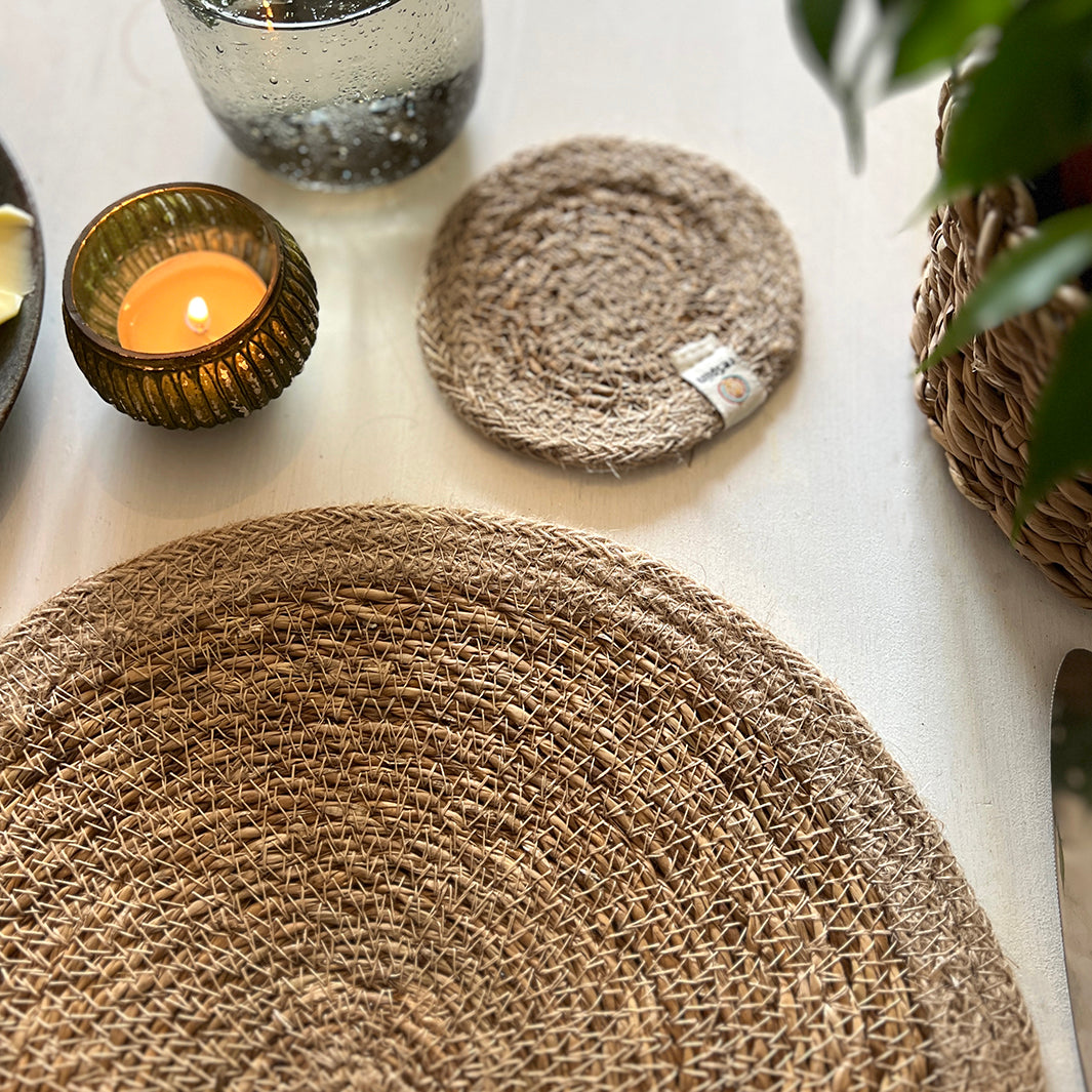 Set of 6 Seagrass & Jute Tablemats - Natural/Natural