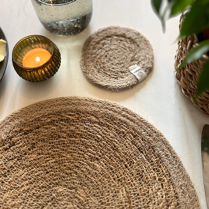 Set of 6 Seagrass & Jute Tablemats - Natural/Natural