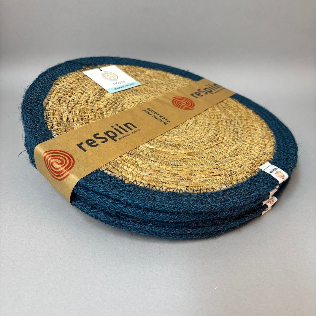 Set of 6 Seagrass & Jute Tablemats - Natural/Denim