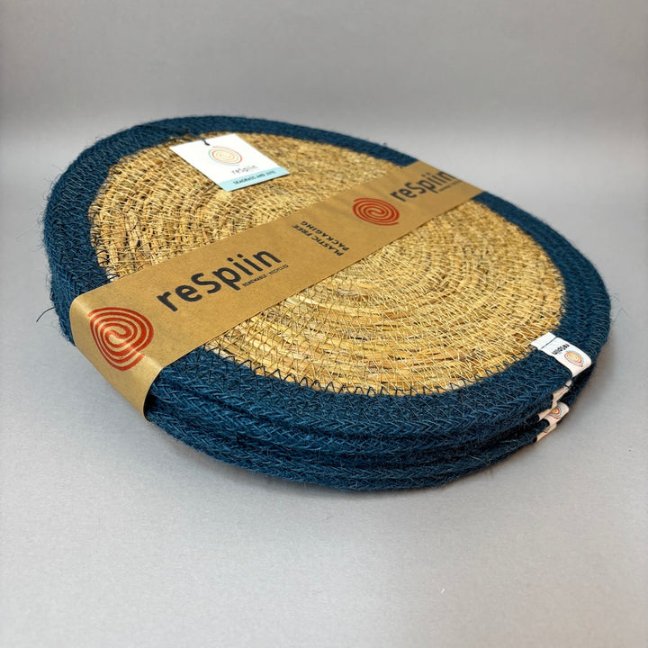 Set of 6 Seagrass & Jute Tablemats - Natural/Denim