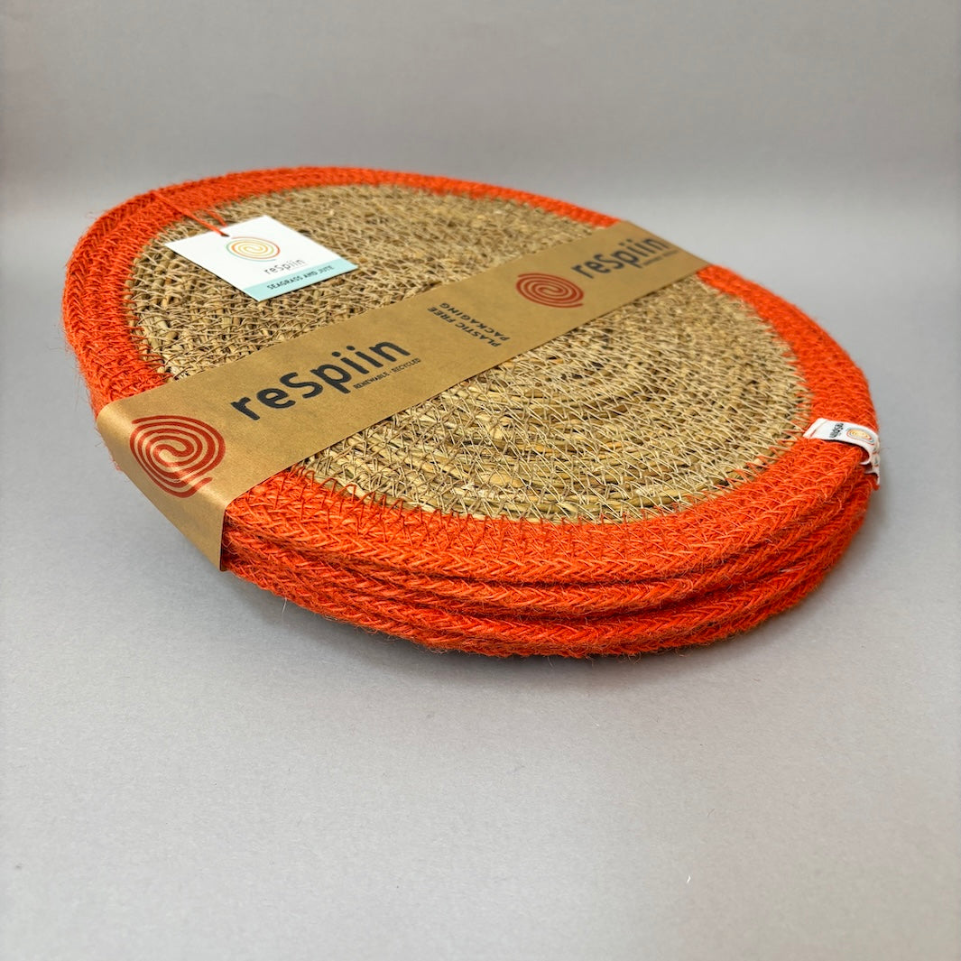 Set of 6 Seagrass & Jute Tablemats - Natural/Orange