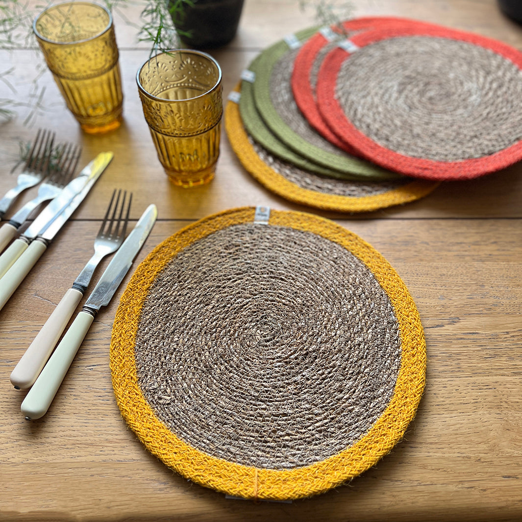 Set of 6 Seagrass & Jute Tablemats - Brights