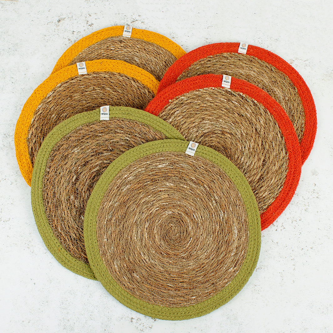 Set of 6 Seagrass & Jute Tablemats - Brights