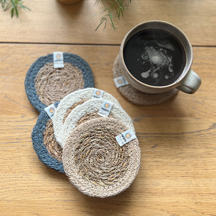 Set of 6 Seagrass & Jute Coasters - Naturals