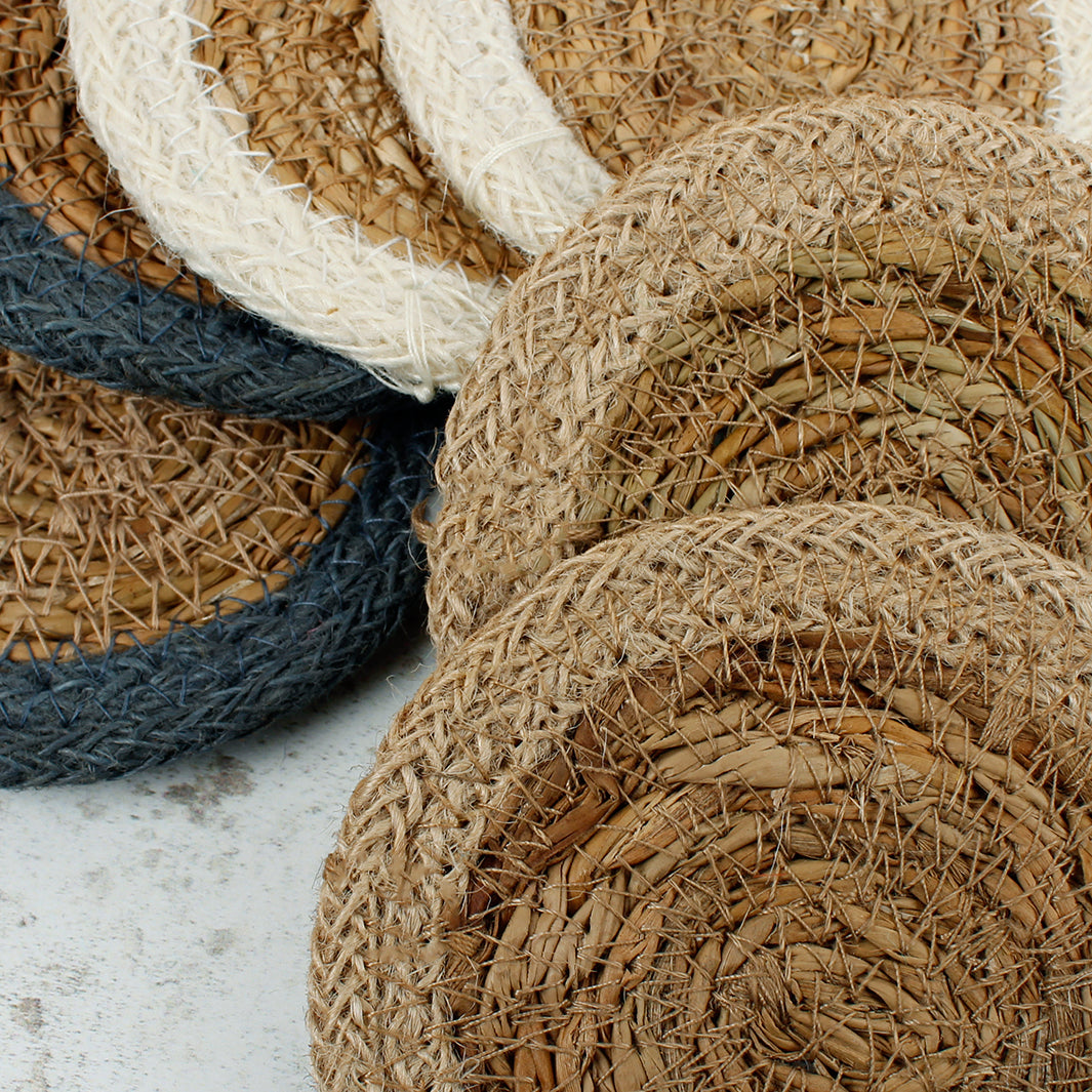 Set of 6 Seagrass & Jute Coasters - Naturals