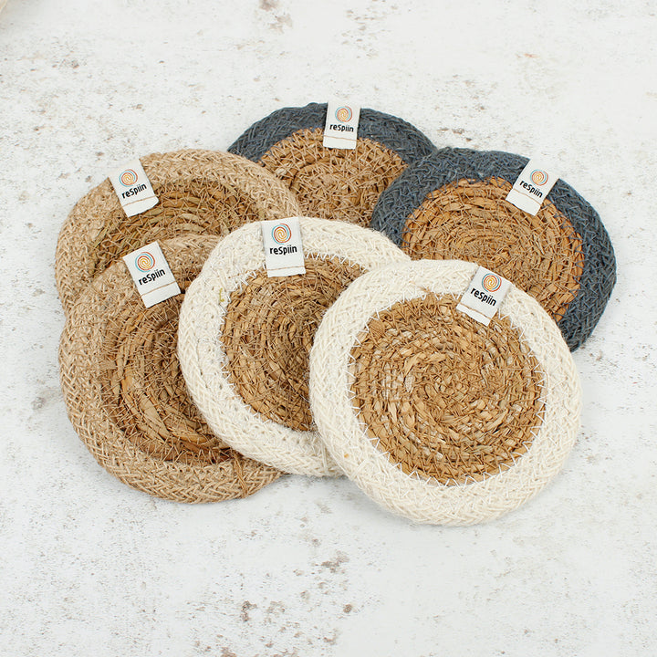 Set of 6 Seagrass & Jute Coasters - Naturals