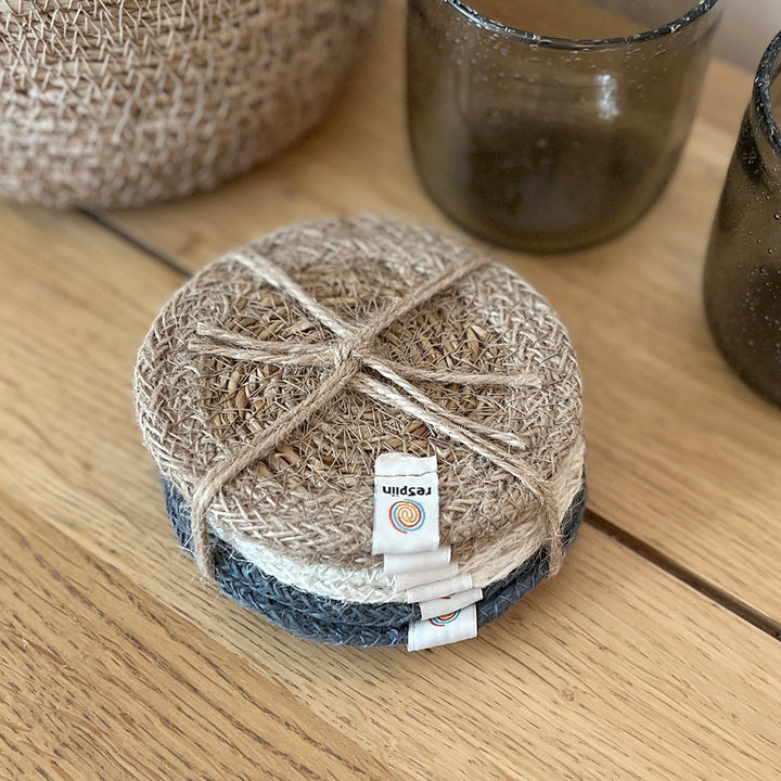 Set of 6 Seagrass & Jute Coasters - Naturals