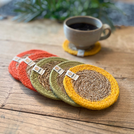 Set of 6 Seagrass & Jute Coasters - Brights