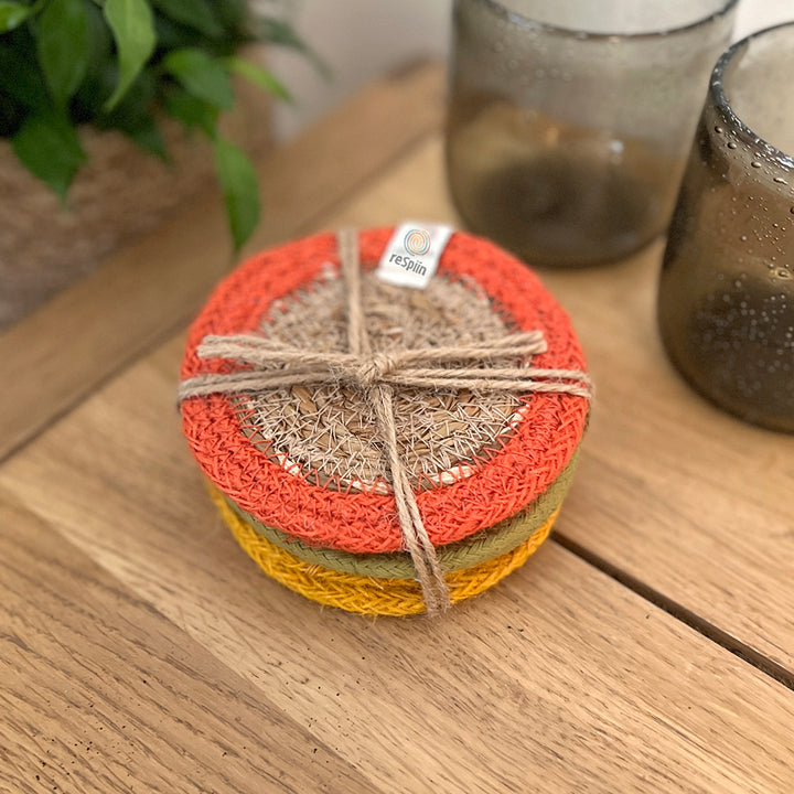 Set of 6 Seagrass & Jute Coasters - Brights