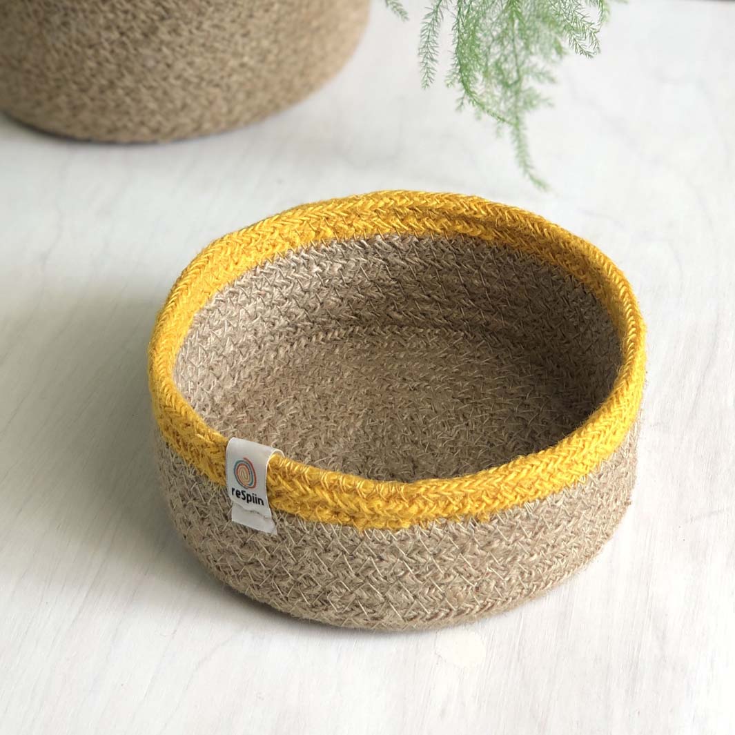 *NQP* Jute Small Shallow Basket - Natural/Yellow