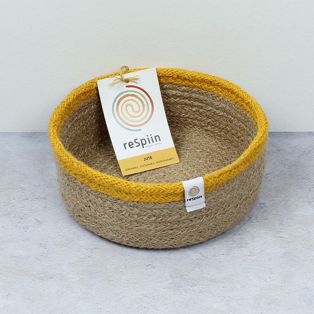 *NQP* Jute Small Shallow Basket - Natural/Yellow