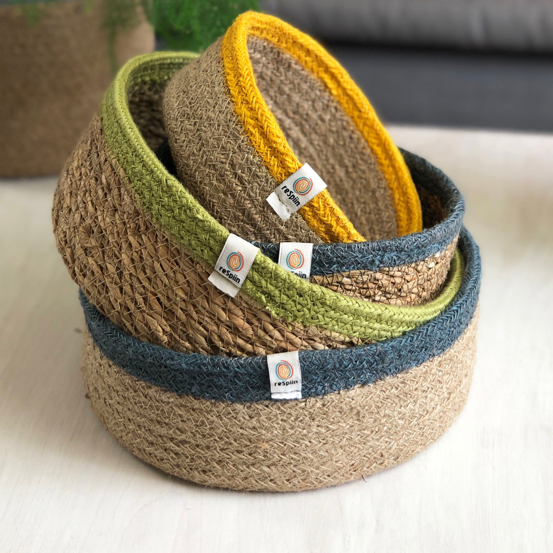 Shallow Seagrass & Jute Basket - Natural/Grey - Small