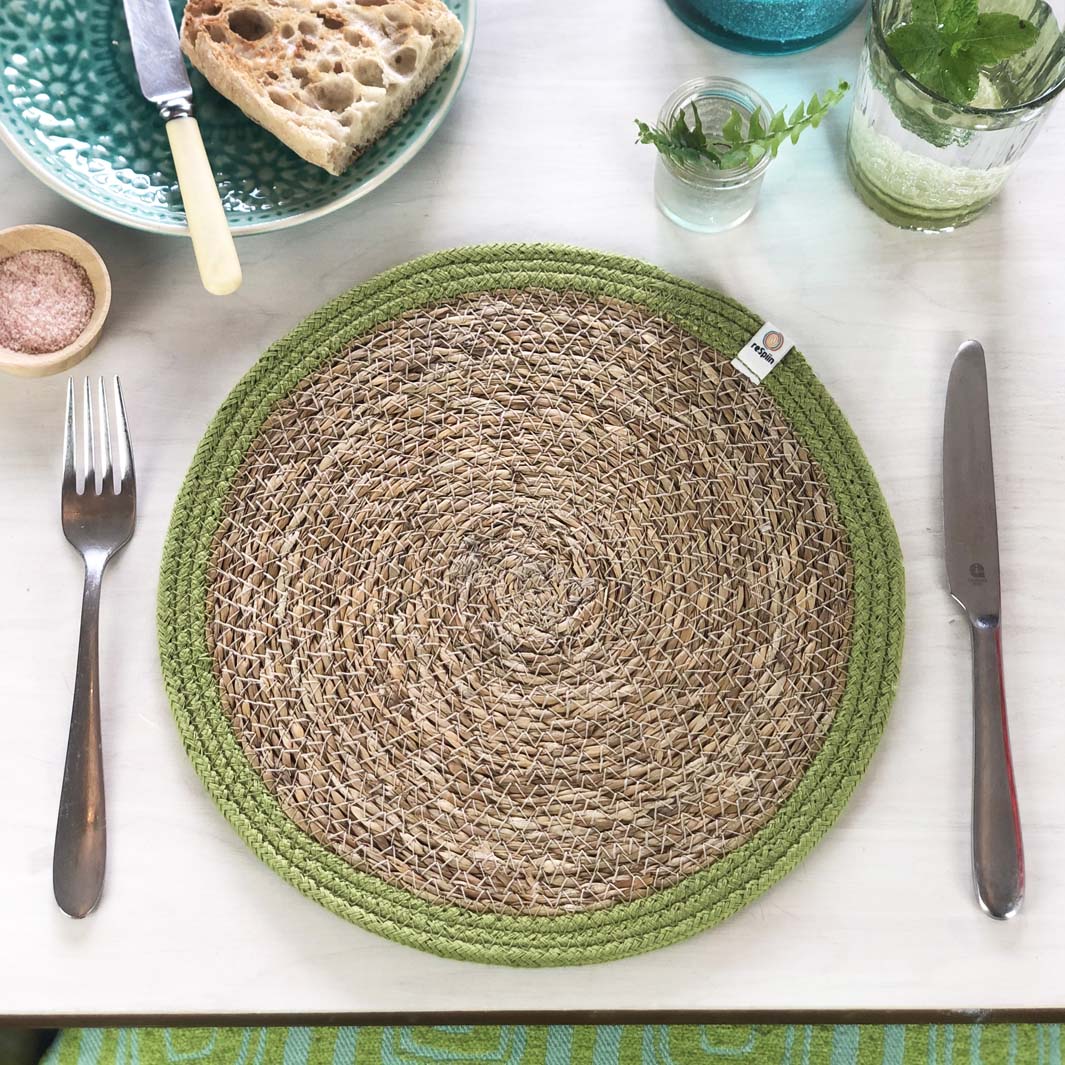 Seagrass & Jute Tablemat - Natural/Green