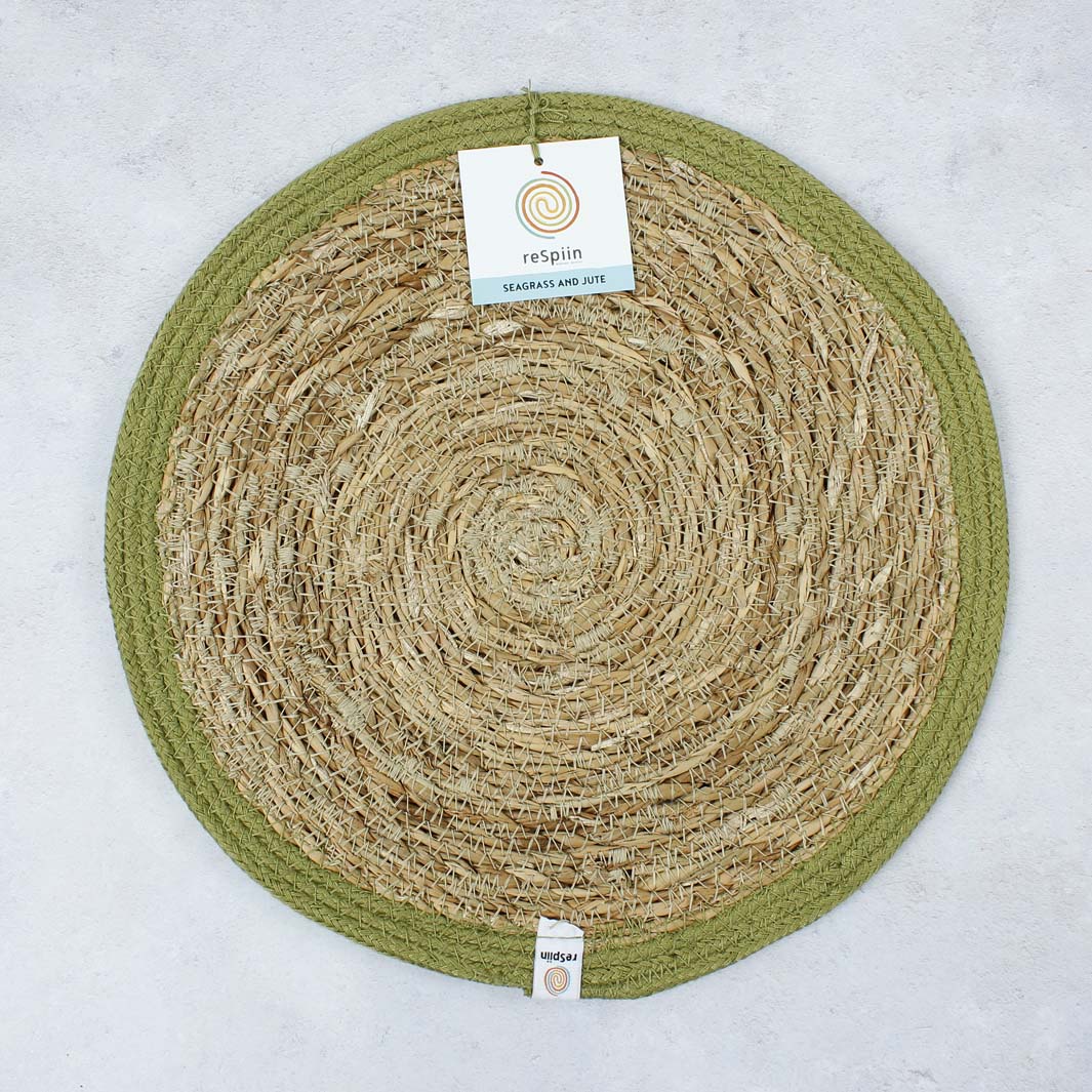 Seagrass & Jute Tablemat - Natural/Green