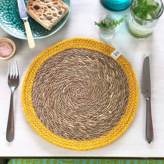 Seagrass & Jute Tablemat - Natural/Yellow