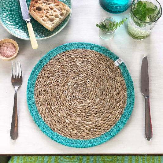 Seagrass & Jute Tablemat - Natural/Turquoise