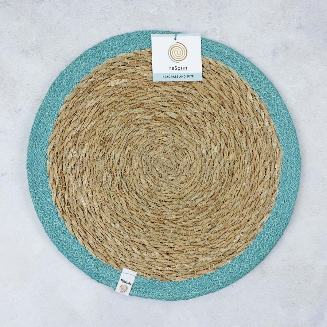 Seagrass & Jute Tablemat - Natural/Turquoise