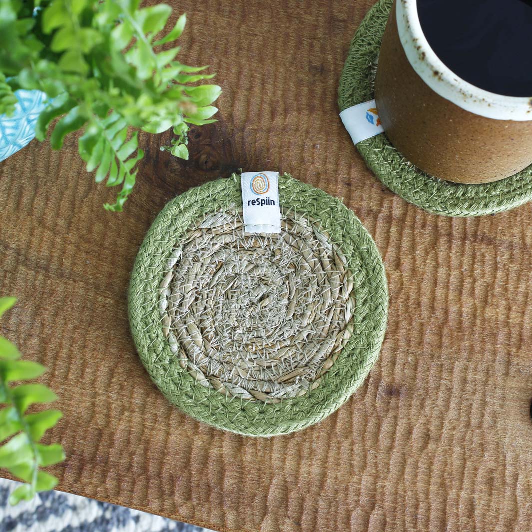 Seagrass & Jute Coaster - Natural/Green