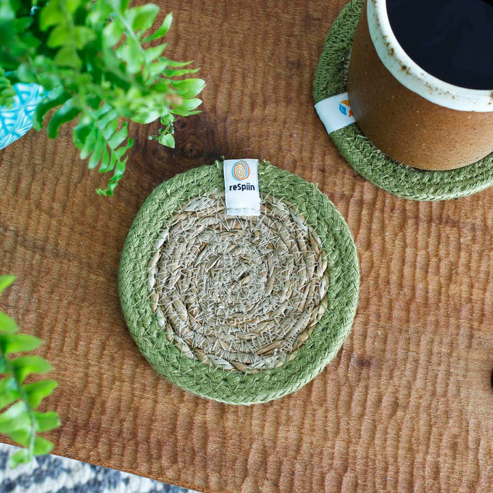 Seagrass & Jute Coaster - Natural/Green