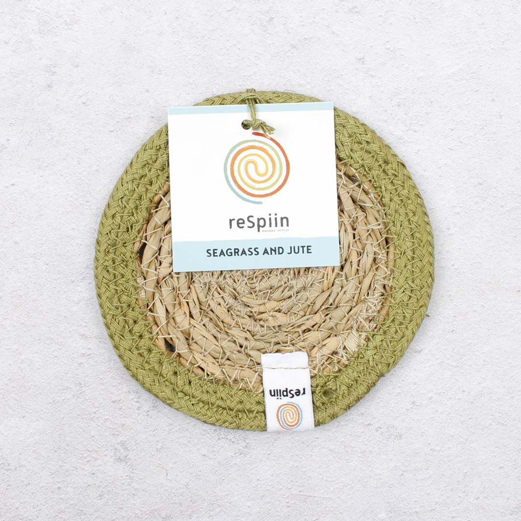 Seagrass & Jute Coaster - Natural/Green