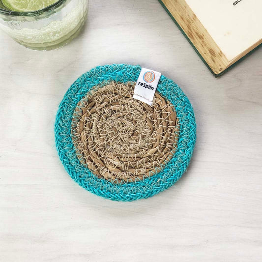 Seagrass & Jute Coaster - Natural/Turquoise