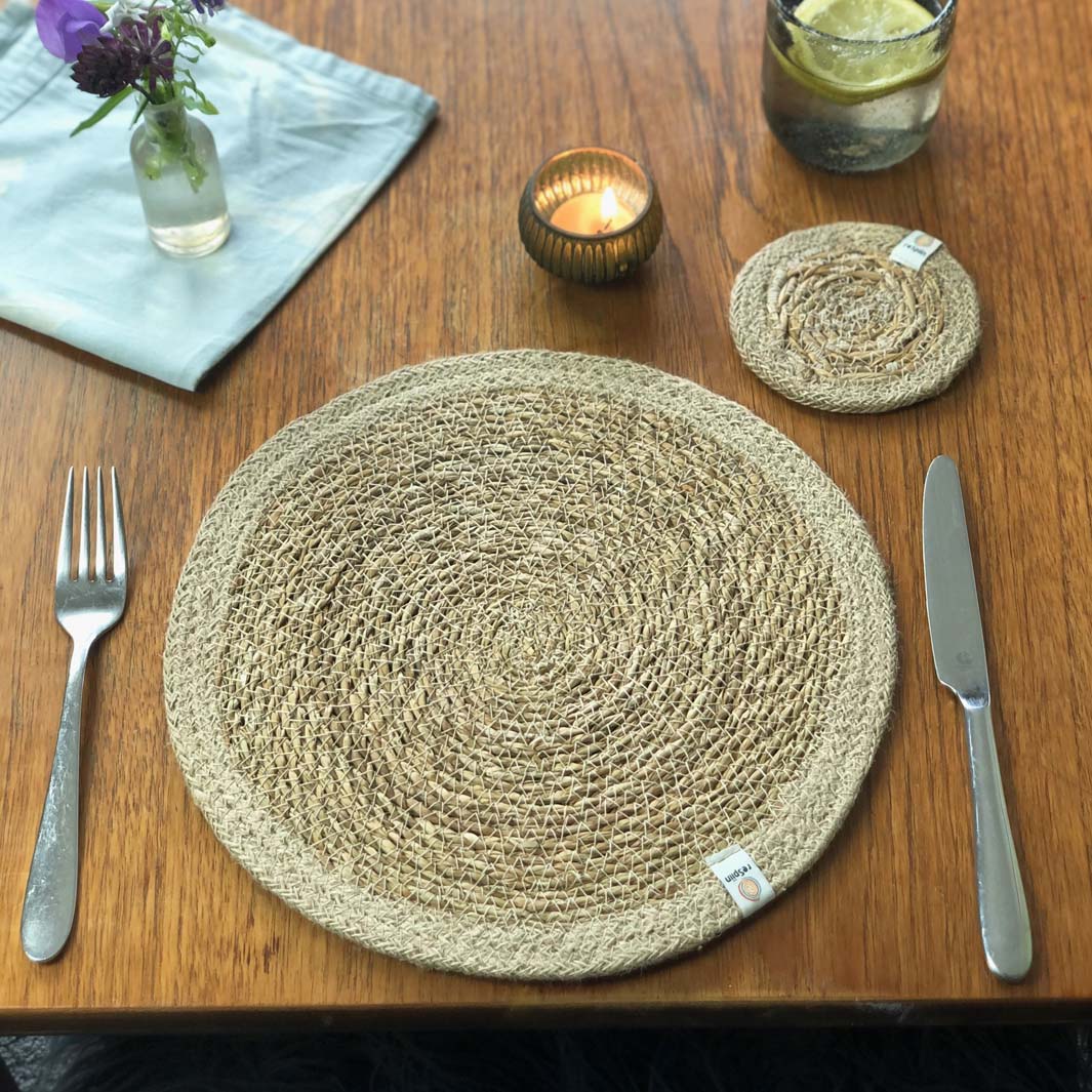 Set of 6 Seagrass & Jute Tablemats - Natural/Natural