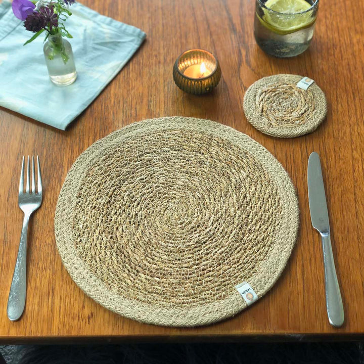 Set of 6 Seagrass & Jute Tablemats - Natural/Natural