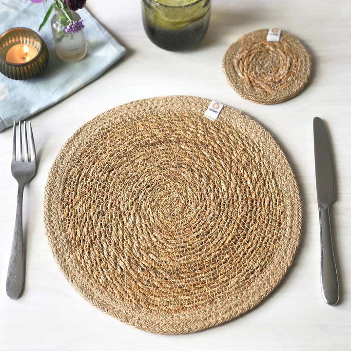 Set of 6 Seagrass & Jute Tablemats - Natural/Natural