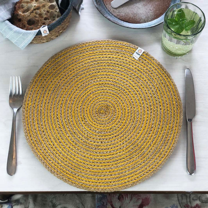 Jute Spiral Tablemat - Natural/Yellow