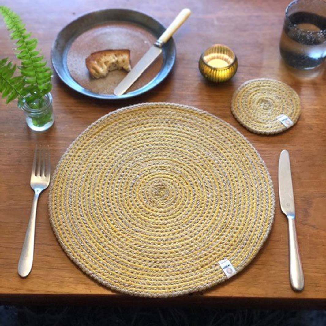 Jute Spiral Tablemat - Natural/Yellow