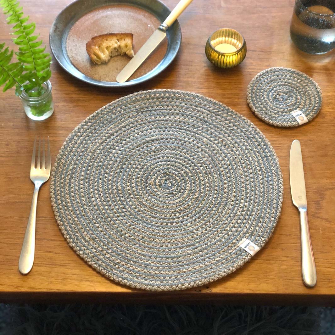 Jute Spiral Coaster - Natural/Grey