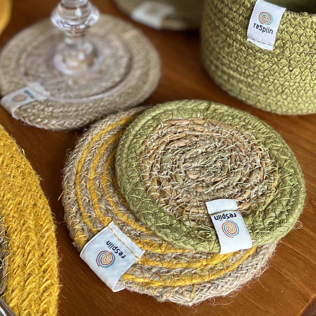 *NQP* Jute Spiral Coaster - Natural/Yellow