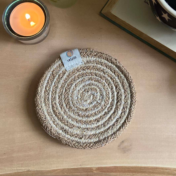 Jute Spiral Coaster - Natural/White