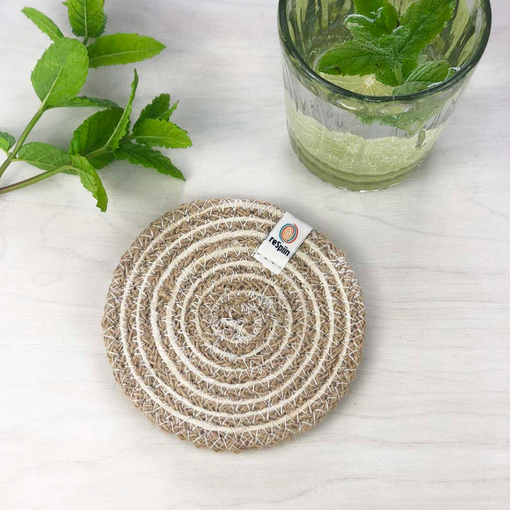 *NQP* Jute Spiral Coaster - Natural/White